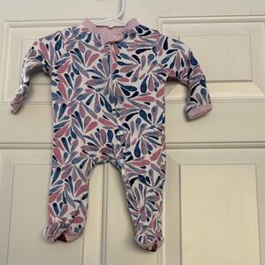 Burt's Bees Baby Pink and Blue Leaf Pattern Footie